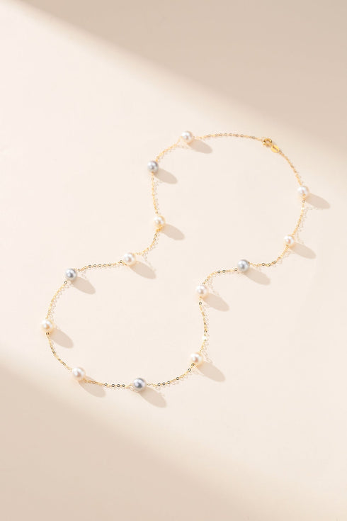 5-6mm Silver & White Pearls Tincup Necklace - May-Lynn Jewelry